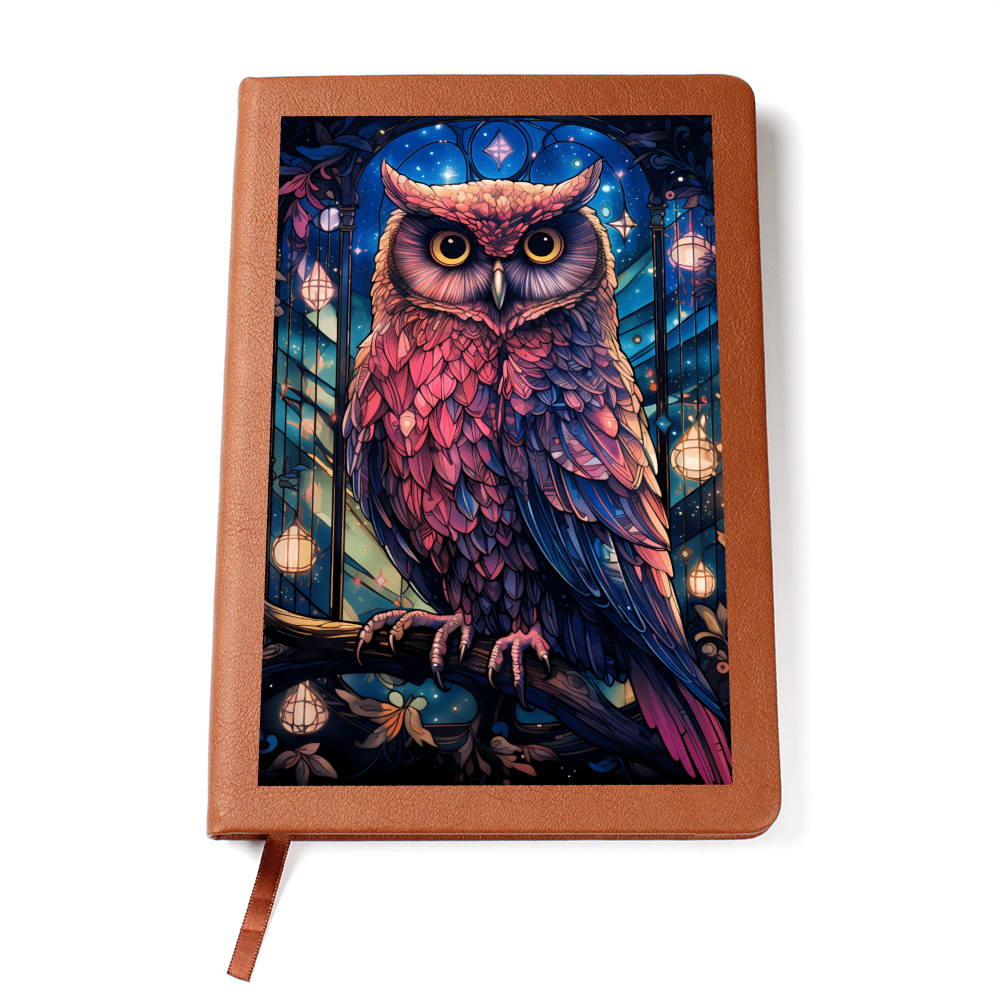 Pink Owl with Celestial Lights – Vegan Leather Graphic Journal