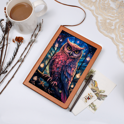 Pink Owl with Celestial Lights – Vegan Leather Graphic Journal