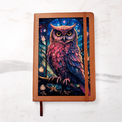 Pink Owl with Celestial Lights – Vegan Leather Graphic Journal