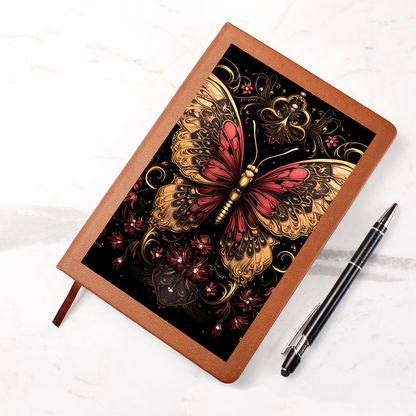 Gold and Red Butterfly Filigree – Vegan Leather  Graphic Journal