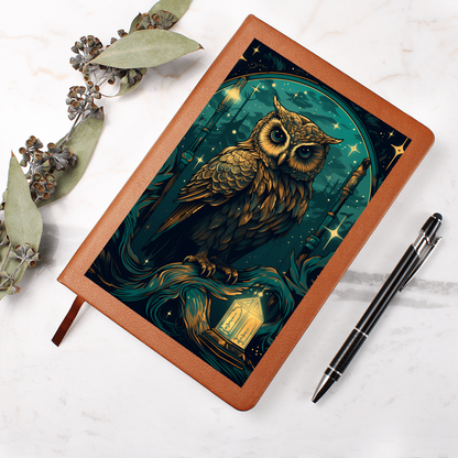 Green and Gold Owl Lantern  - Vegan Leather Graphic Journal