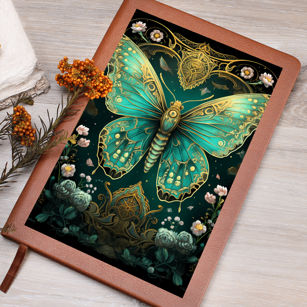 Turquoise Butterfly Celestial Garden - Vegan Leather Graphic Journal