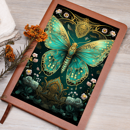 Turquoise Butterfly Celestial Garden - Vegan Leather Graphic Journal