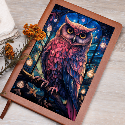 Pink Owl with Celestial Lights – Vegan Leather Graphic Journal