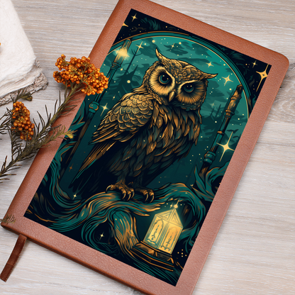 Green and Gold Owl Lantern  - Vegan Leather Graphic Journal