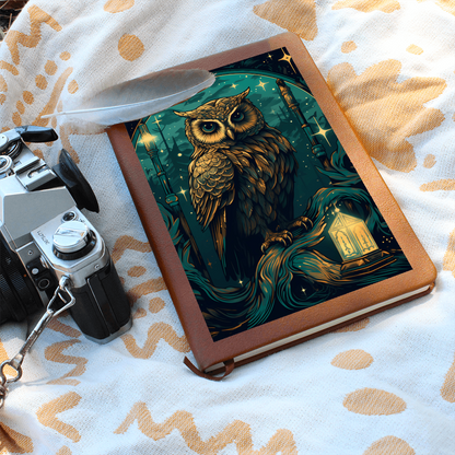Green and Gold Owl Lantern  - Vegan Leather Graphic Journal