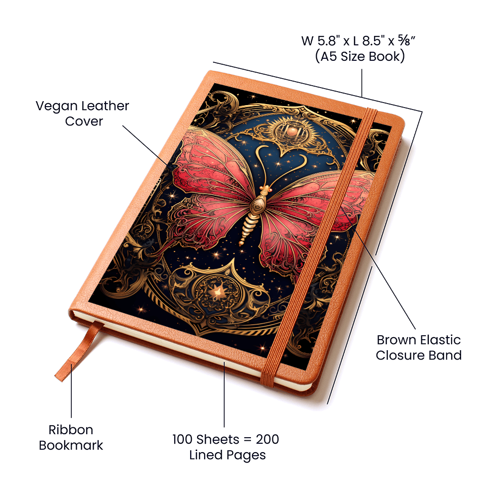 Rose and Gold Butterfly with Filligree Wings – Vegan Leather Graphic Journal