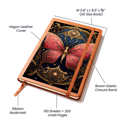 Rose and Gold Butterfly with Filligree Wings – Vegan Leather Graphic Journal