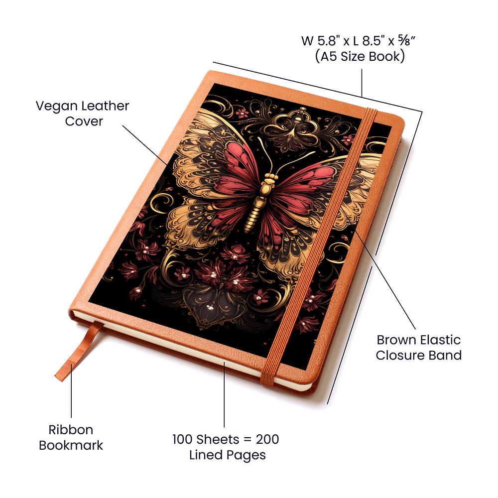 Gold and Red Butterfly Filigree – Vegan Leather  Graphic Journal