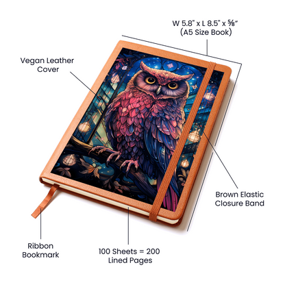 Pink Owl with Celestial Lights – Vegan Leather Graphic Journal