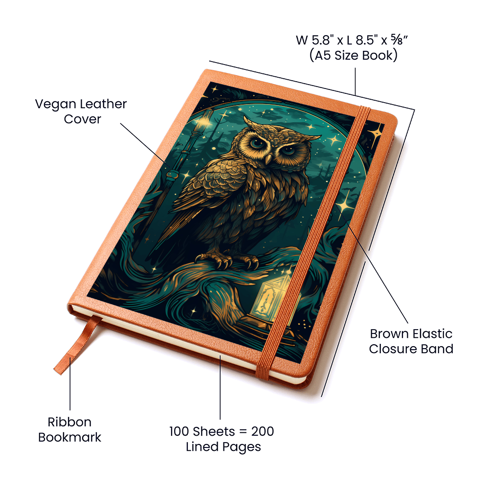 Green and Gold Owl Lantern  - Vegan Leather Graphic Journal