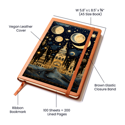Crystal City with Planets - Vegan Leather Graphic Journal