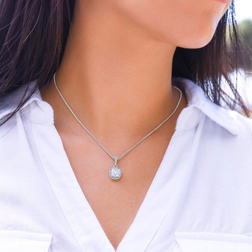 Illuminate the World Message Card Eternal Hope Necklace in 14k White Gold Finish - To Daughter From Dad