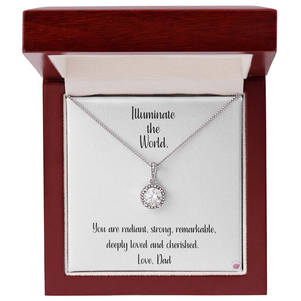 Illuminate the World Message Card Eternal Hope Necklace in 14k White Gold Finish - To Daughter From Dad