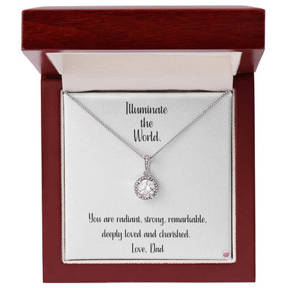 Illuminate the World Message Card Eternal Hope Necklace in 14k White Gold Finish - To Daughter From Dad