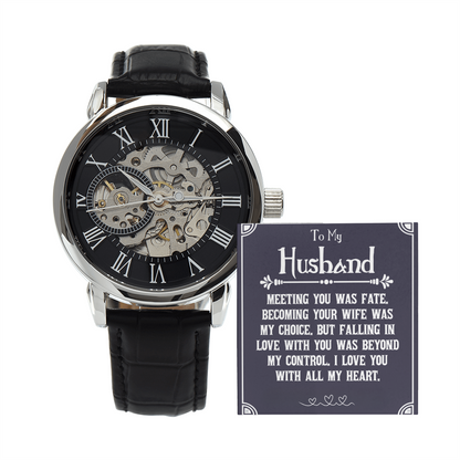 To My Husband Meeting You Was Fate - Men's Openwork Watch with Message Card Gift