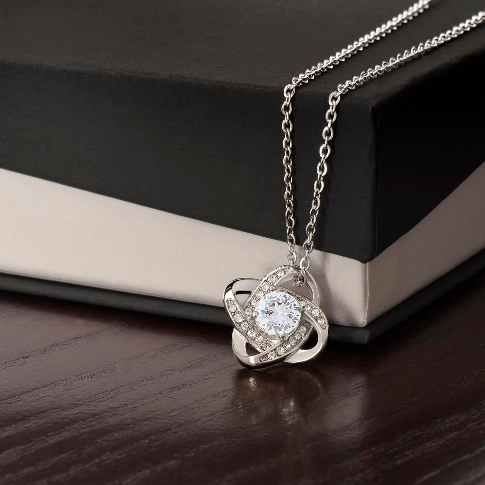 Love Knot Necklace 14k White Gold Over Stainless Steel or 18k Yellow Gold Over Stainless Steel 6mm Round Cut Cubic Zirconia Stone  (No Message Card)