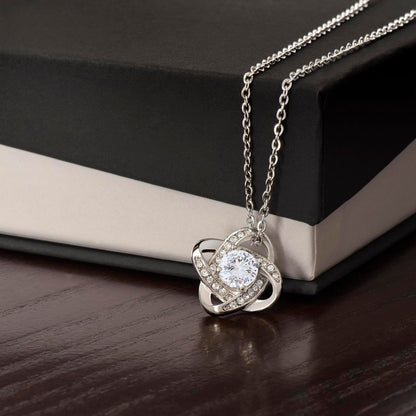Love Knot Necklace 14k White Gold Over Stainless Steel or 18k Yellow Gold Over Stainless Steel 6mm Round Cut Cubic Zirconia Stone  (No Message Card)
