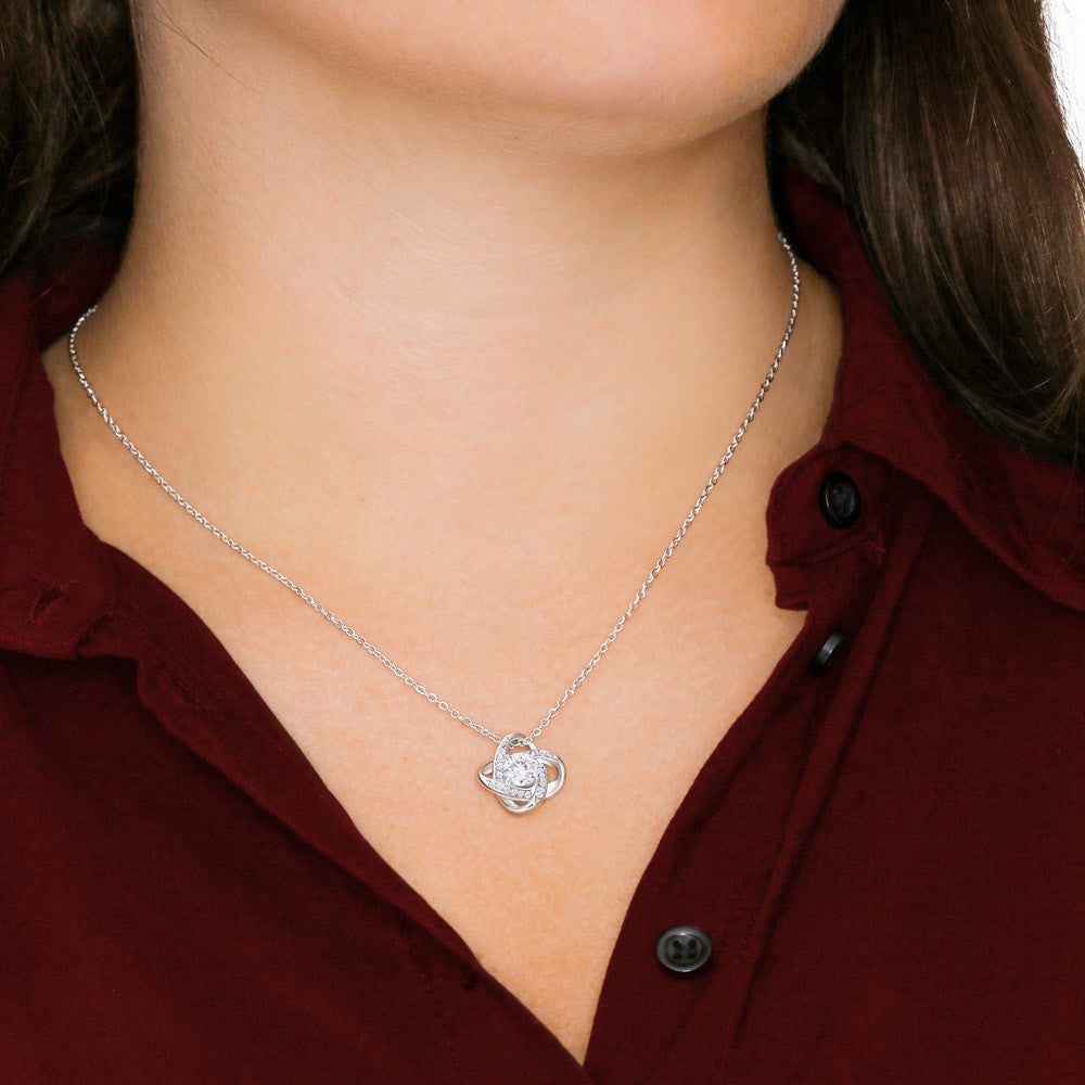 Love Knot Necklace 14k White Gold Over Stainless Steel or 18k Yellow Gold Over Stainless Steel 6mm Round Cut Cubic Zirconia Stone  (No Message Card)