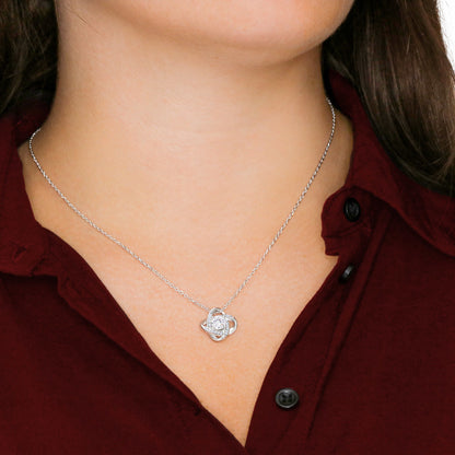Love Knot Necklace 14k White Gold Over Stainless Steel or 18k Yellow Gold Over Stainless Steel 6mm Round Cut Cubic Zirconia Stone  (No Message Card)