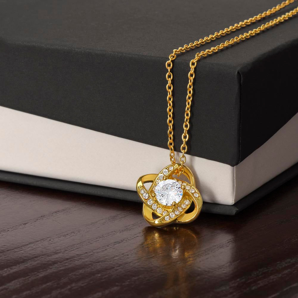 Love Knot Necklace 14k White Gold Over Stainless Steel or 18k Yellow Gold Over Stainless Steel 6mm Round Cut Cubic Zirconia Stone  (No Message Card)