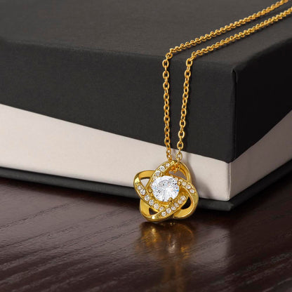 Love Knot Necklace 14k White Gold Over Stainless Steel or 18k Yellow Gold Over Stainless Steel 6mm Round Cut Cubic Zirconia Stone  (No Message Card)