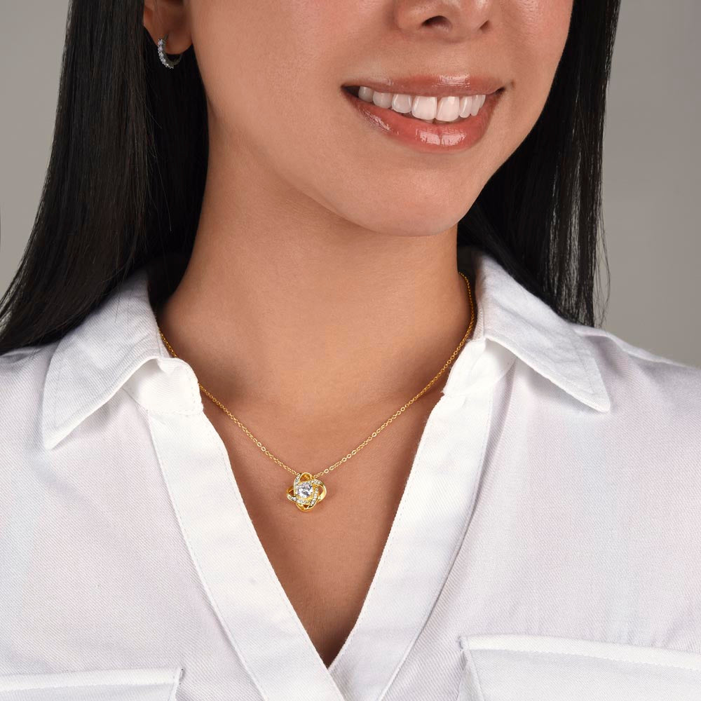 Love Knot Necklace 14k White Gold Over Stainless Steel or 18k Yellow Gold Over Stainless Steel 6mm Round Cut Cubic Zirconia Stone  (No Message Card)