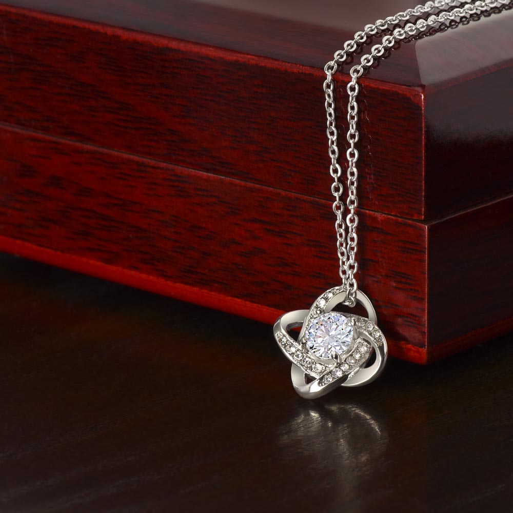 Love Knot Necklace 14k White Gold Over Stainless Steel or 18k Yellow Gold Over Stainless Steel 6mm Round Cut Cubic Zirconia Stone  (No Message Card)