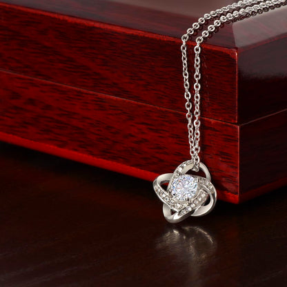 Love Knot Necklace 14k White Gold Over Stainless Steel or 18k Yellow Gold Over Stainless Steel 6mm Round Cut Cubic Zirconia Stone  (No Message Card)