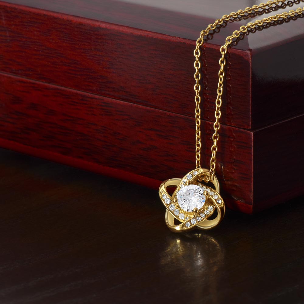 Love Knot Necklace 14k White Gold Over Stainless Steel or 18k Yellow Gold Over Stainless Steel 6mm Round Cut Cubic Zirconia Stone  (No Message Card)