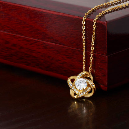Love Knot Necklace 14k White Gold Over Stainless Steel or 18k Yellow Gold Over Stainless Steel 6mm Round Cut Cubic Zirconia Stone  (No Message Card)