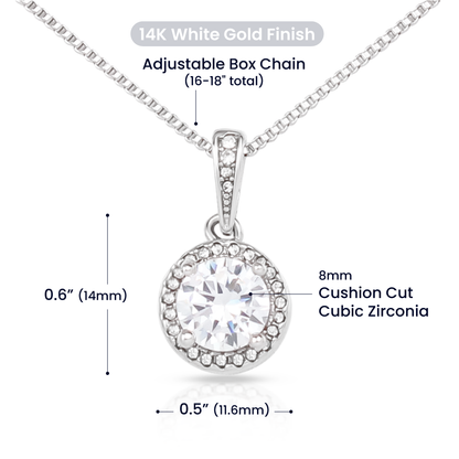 Eternal Hope  with Center Cushion Cut Cubic Zirconia Adorned with Equally Brilliant CZ Crystals (No Message Card)