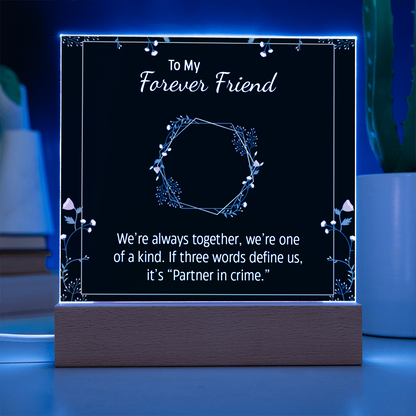 To My Forever Friend and Partner in Crime - Fun Besties Acrylic Square Plaque Gift