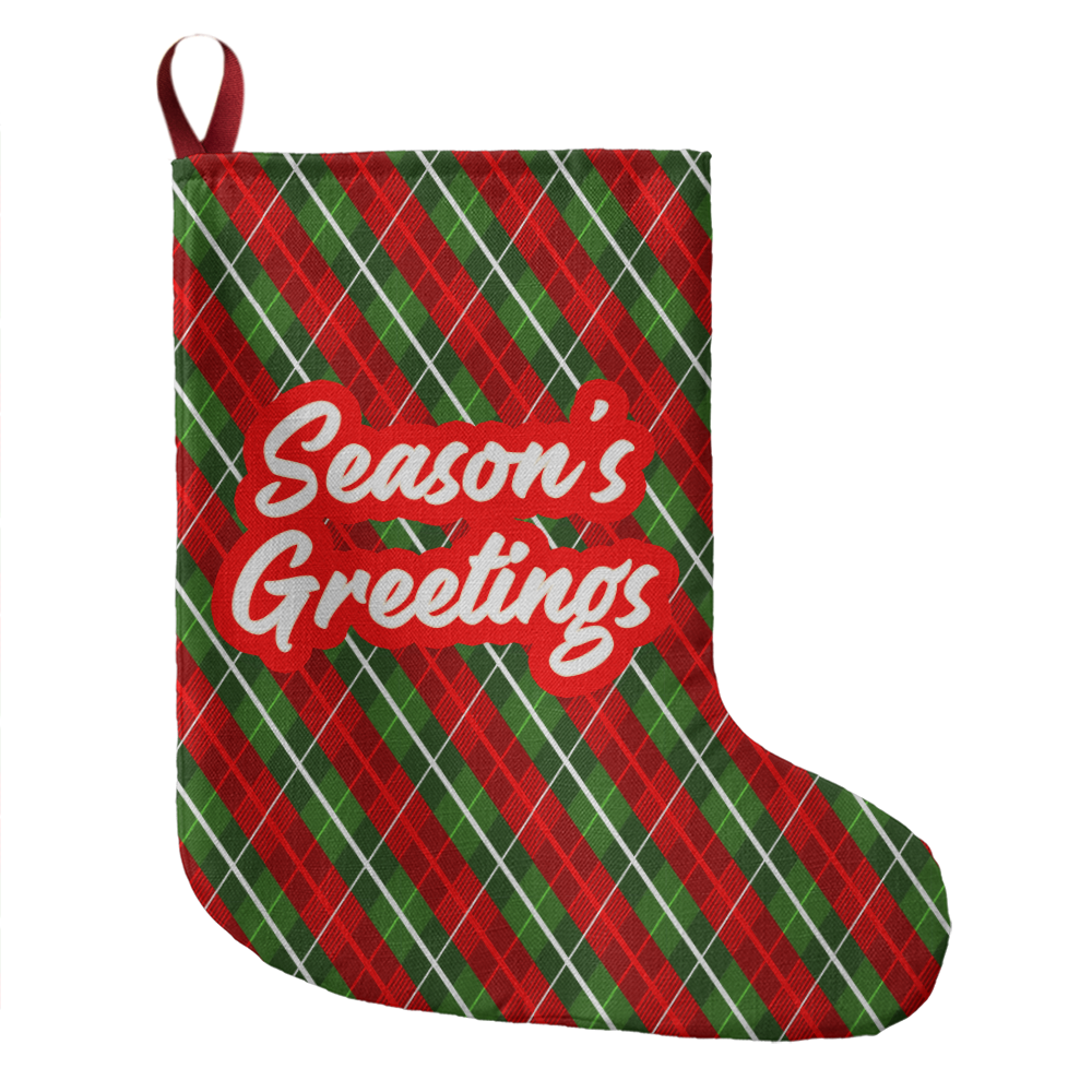 Season's Greetings Red and Green Plaid - Giant Christmas Stocking