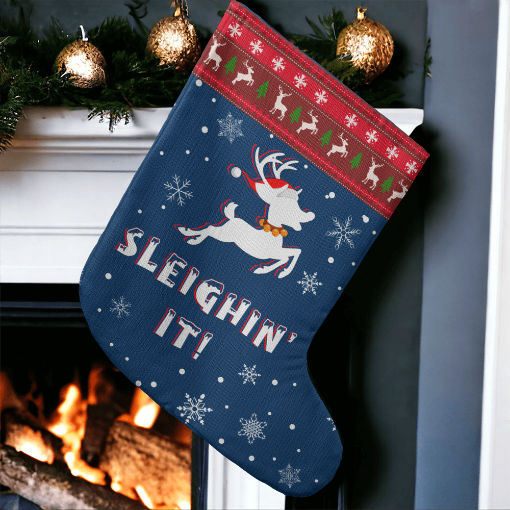 Sleighin' It, Reindeer, Snow Flakes - Giant Christmas Stocking