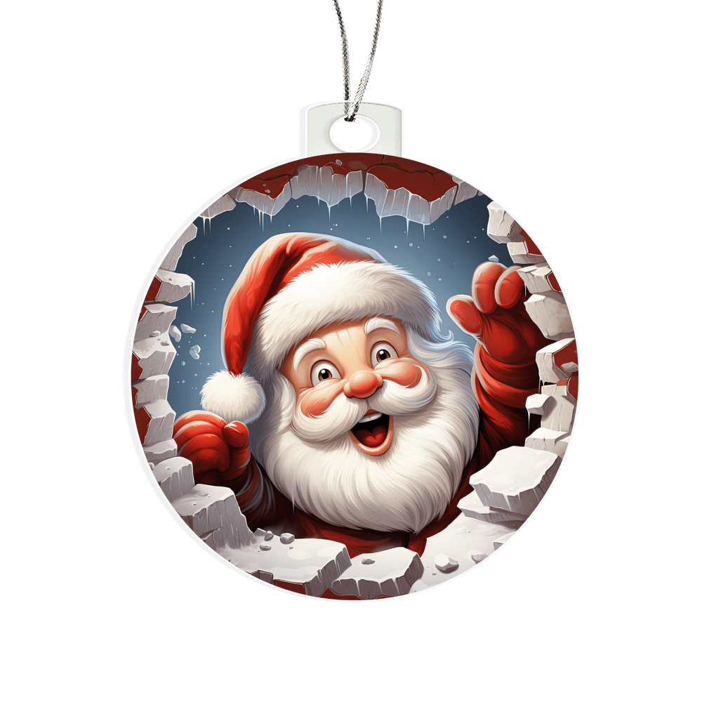 Santa Coming Through - Broken Wall Design - Acrylic Ornament w/Optional Gift Box