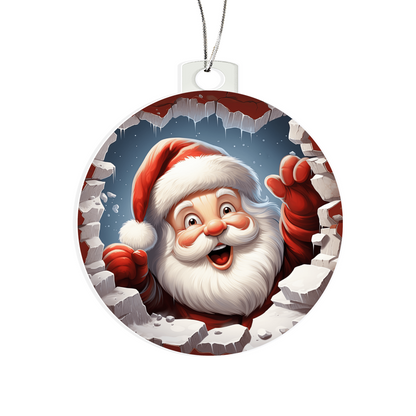 Santa Coming Through - Broken Wall Design - Acrylic Ornament w/Optional Gift Box