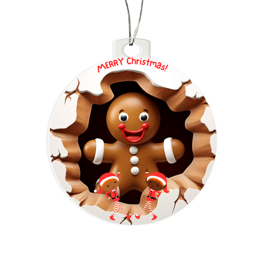 Merry Christmas! Ginger Bread Man with Elves - Acrylic Ornament w/Optional Gift Box