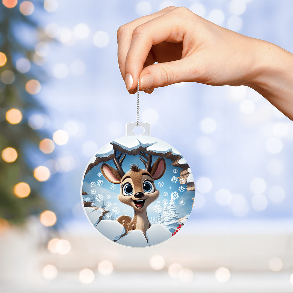 Reindeer in the Snow Broken Wall Acrylic Ornament w/ Optional Gift Box