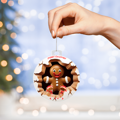 Merry Christmas! Ginger Bread Man with Elves - Acrylic Ornament w/Optional Gift Box