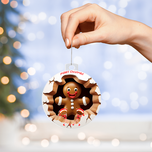 Merry Christmas! Ginger Bread Man with Elves - Acrylic Ornament w/Optional Gift Box