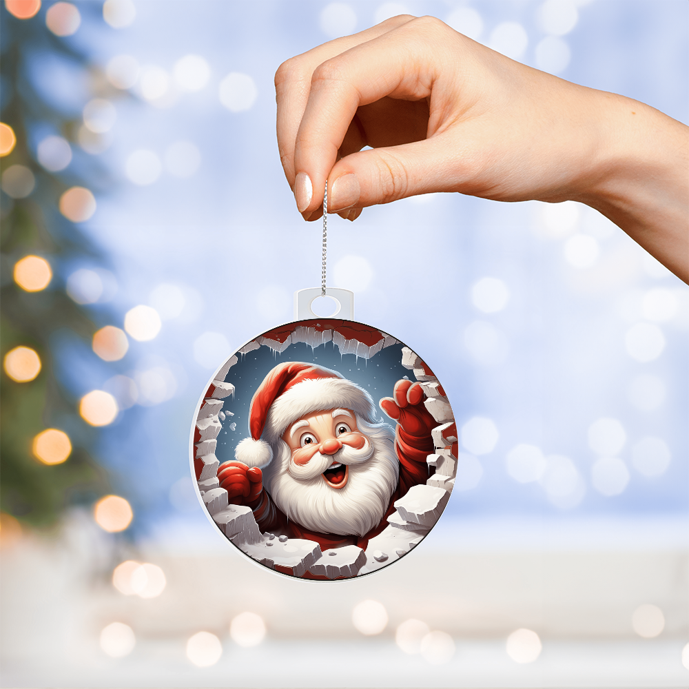 Santa Coming Through - Broken Wall Design - Acrylic Ornament w/Optional Gift Box