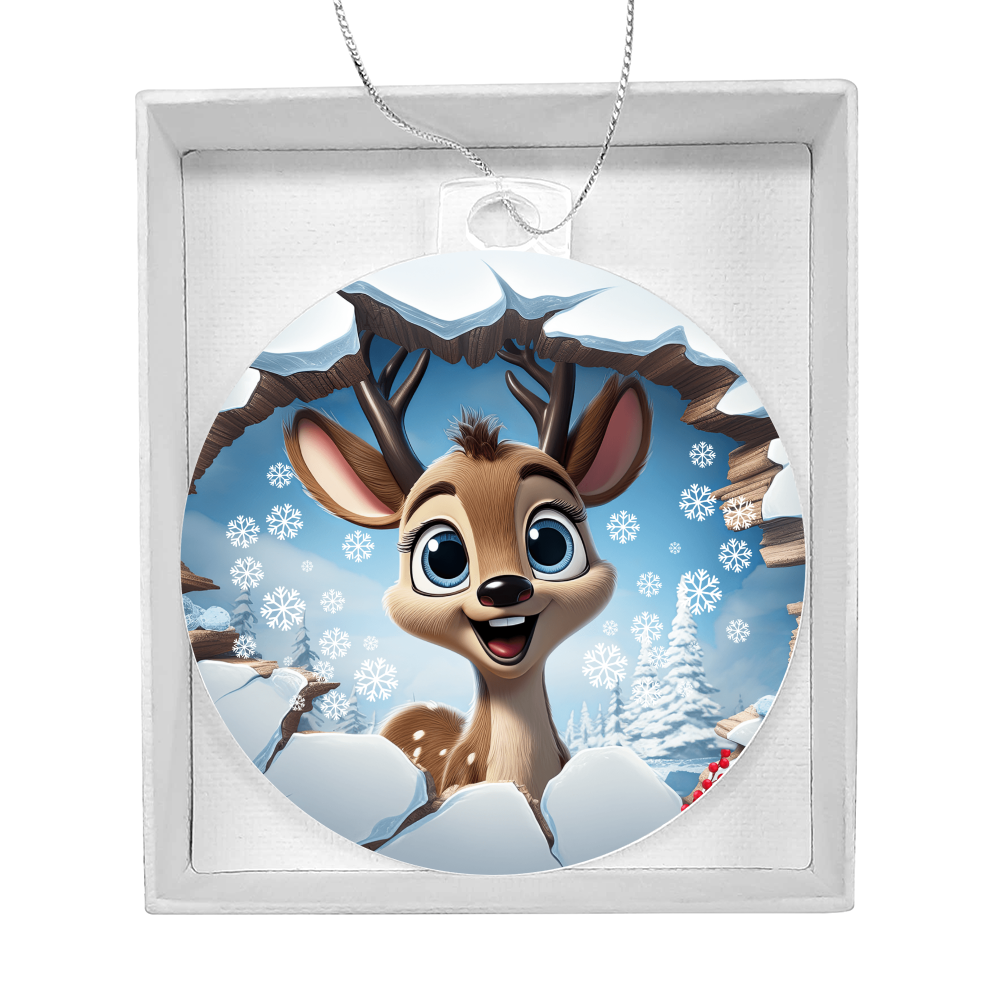 Reindeer in the Snow Broken Wall Acrylic Ornament w/ Optional Gift Box