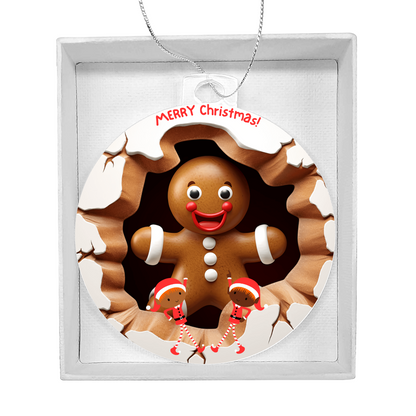 Merry Christmas! Ginger Bread Man with Elves - Acrylic Ornament w/Optional Gift Box