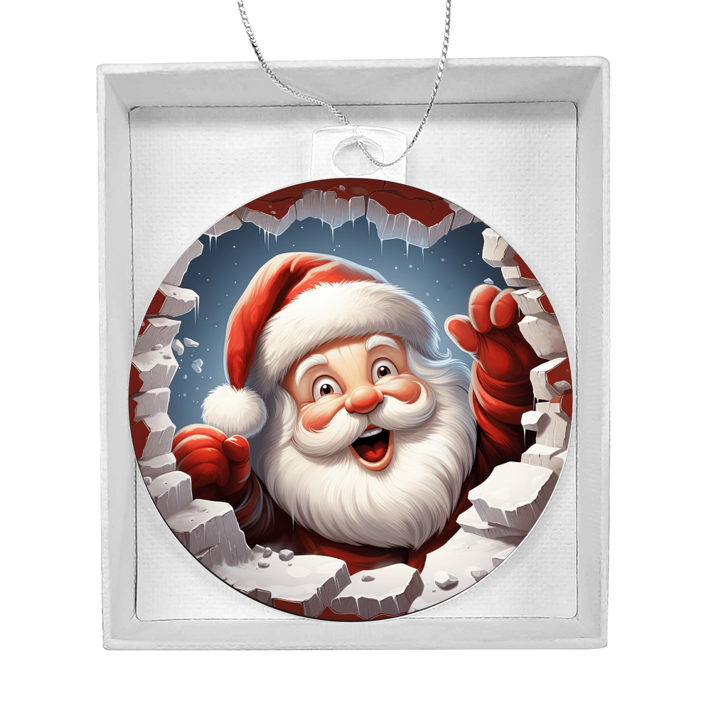 Santa Coming Through - Broken Wall Design - Acrylic Ornament w/Optional Gift Box