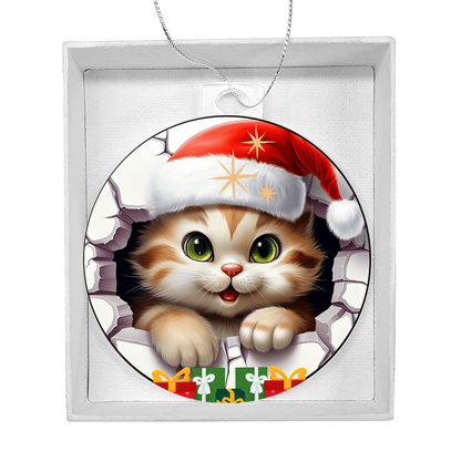 Colorful Christmas Kitty with Gifts to Give - Acrylic Ornament w/Optional Gift Box
