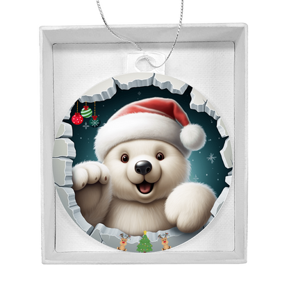 Cuddly Polar with Santa Hat and Gifts  - Acrylic Ornament w/Optional Gift Box