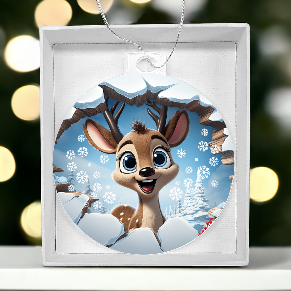 Reindeer in the Snow Broken Wall Acrylic Ornament w/ Optional Gift Box