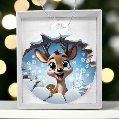 Reindeer in the Snow Broken Wall Acrylic Ornament w/ Optional Gift Box