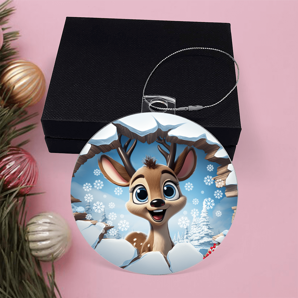 Reindeer in the Snow Broken Wall Acrylic Ornament w/ Optional Gift Box
